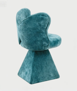 Blauwe Draaibare Kaptafelstoel met Vlinderrug en Luxe Chenille Bekleding