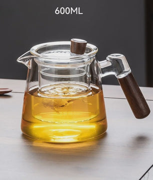 Glazen Theepot Set 600ML met Infuser en Houten Handvat - Stijlvol en Functioneel