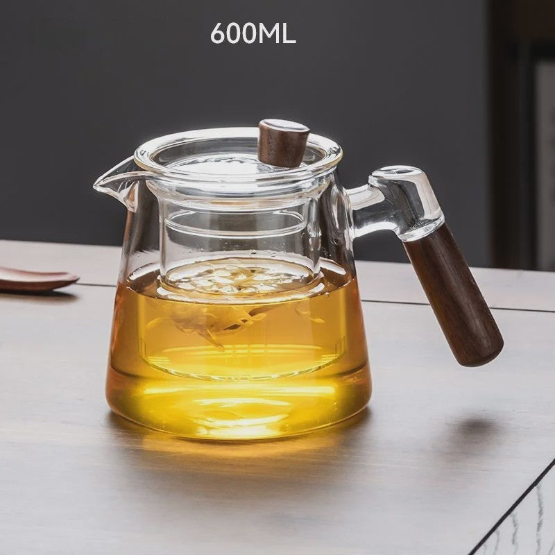 Glazen Theepot Set 600ML met Infuser en Houten Handvat - Stijlvol en Functioneel