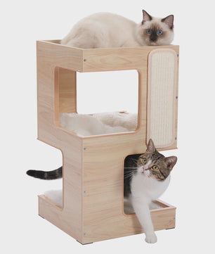 Moderne Houten Kattenboom met Krabpaal, Slaapplek en Speeltje