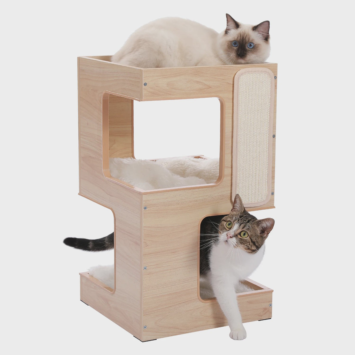 Moderne Houten Kattenboom met Krabpaal, Slaapplek en Speeltje