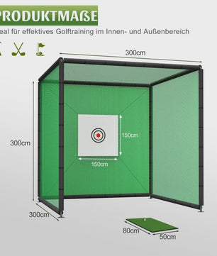 Golf Oefennet 300x300x300 cm met Mat, Balstand en Stalen Frame