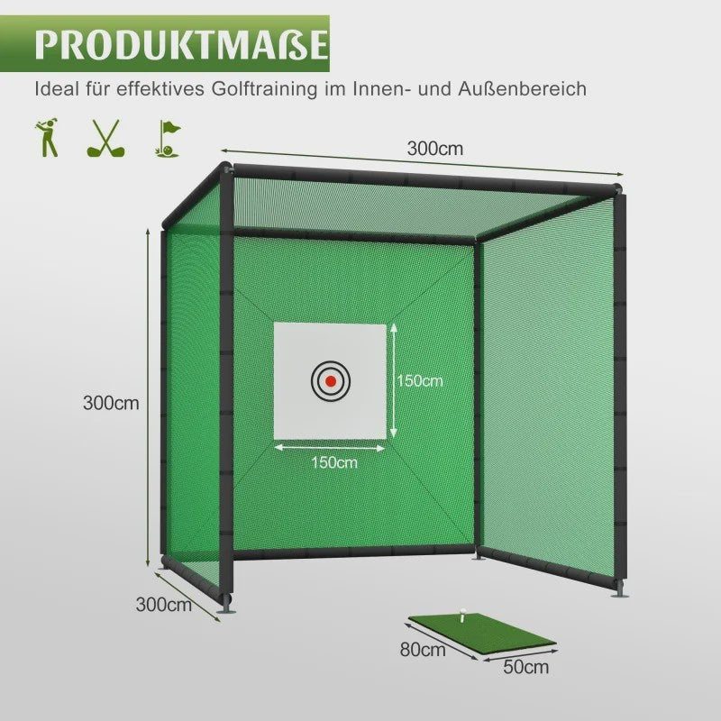 Golf Oefennet 300x300x300 cm met Mat, Balstand en Stalen Frame