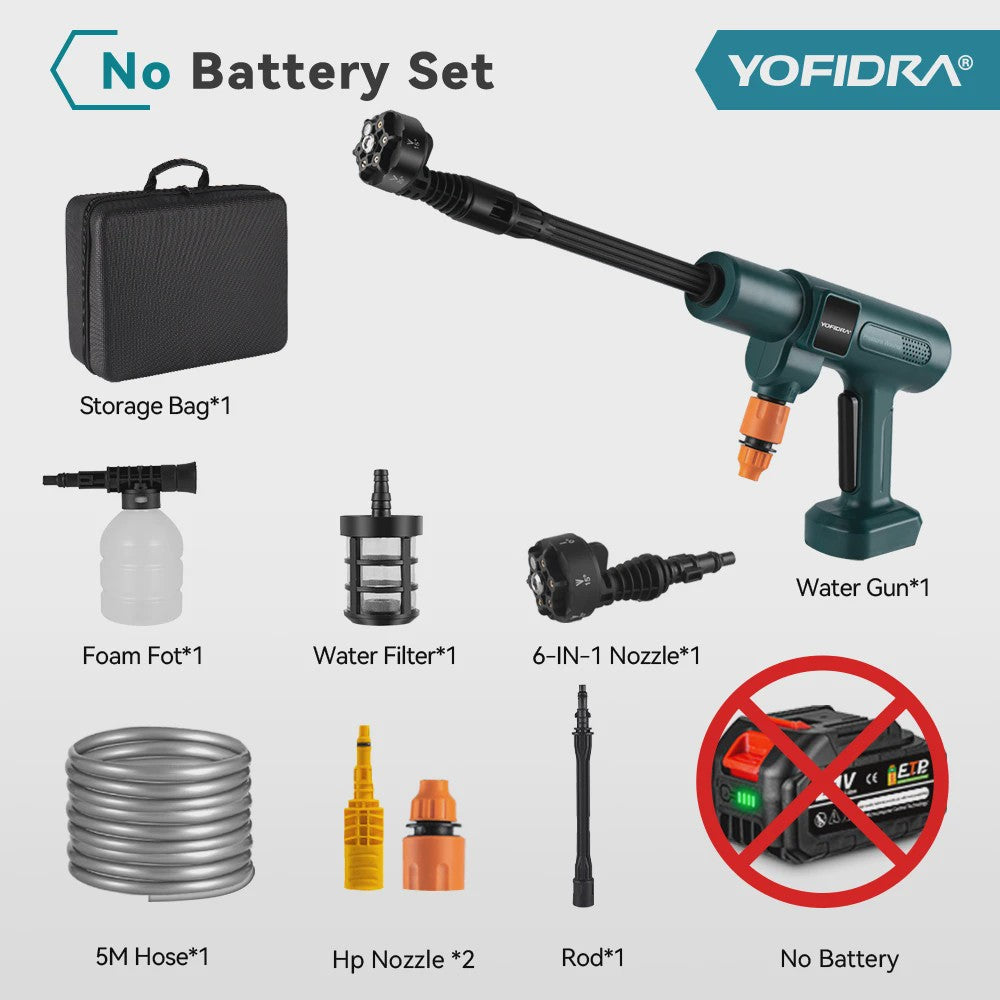 YOFIDRA 6-in-1 Hogedrukreiniger 200 Bar - Krachtige Borstelloze Waterstraal voor Auto & Tuin (Makita Accu Compatibel)