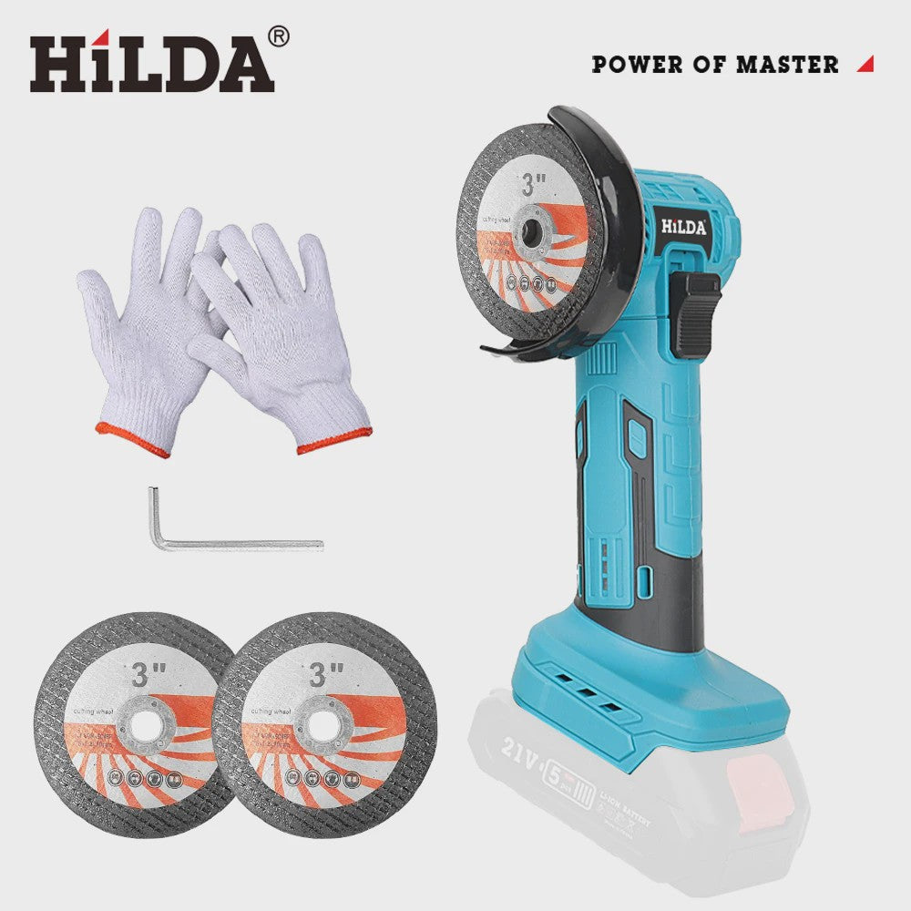 HILDA Mini Haakse Slijper 3 Inch - Draadloos, Borstelloos & Krachtig voor Hout, Keramiek & Metaal (21V)