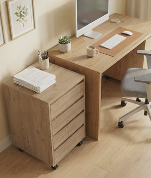 Mobiele Ladekast met 4 Lades - Bureau Ladekast op Wielen - 46x40x65 cm - Bruin