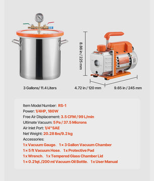 Vacuümkamer met 3.5 CFM Vacuümpomp - 3 of 5 Gallon - Voor Harsontgassing & Houtstabilisatie