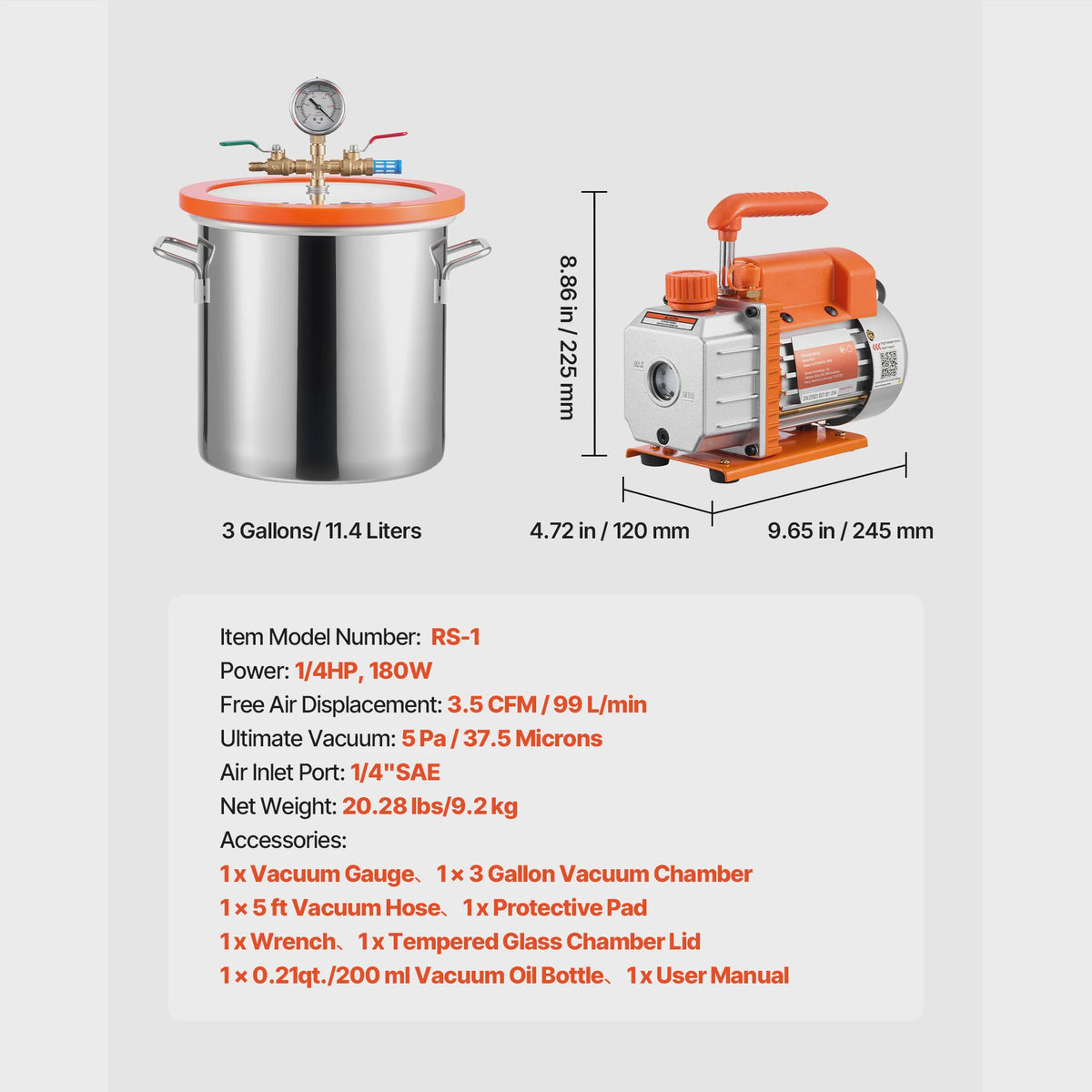 Vacuümkamer met 3.5 CFM Vacuümpomp - 3 of 5 Gallon - Voor Harsontgassing & Houtstabilisatie
