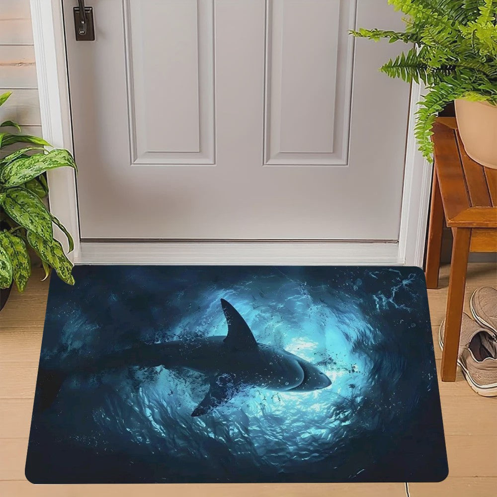 Unieke Deurmat met Oceaan Dieren: Manta, Hamerhaai & Witte Haai - Onderwater Kunst