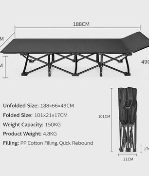 Draagbaar Klapbed: Geen Montage, 150KG Draagkracht, Ergonomisch Comfort, Ruimtebesparend Gastenbed voor Thuis, Kantoor & Camping