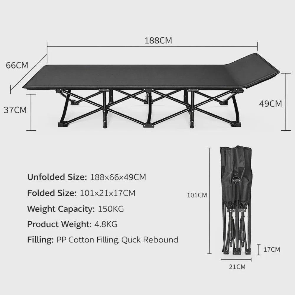 Draagbaar Klapbed: Geen Montage, 150KG Draagkracht, Ergonomisch Comfort, Ruimtebesparend Gastenbed voor Thuis, Kantoor & Camping