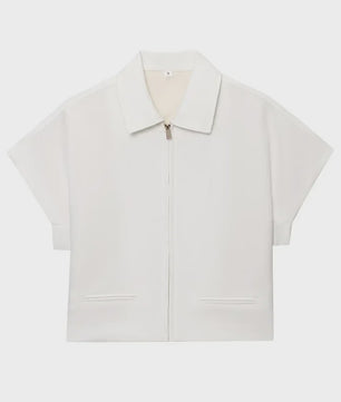 Dames Cropped Jack met Korte Mouwen - Zomerse Varsity Stijl met Rits