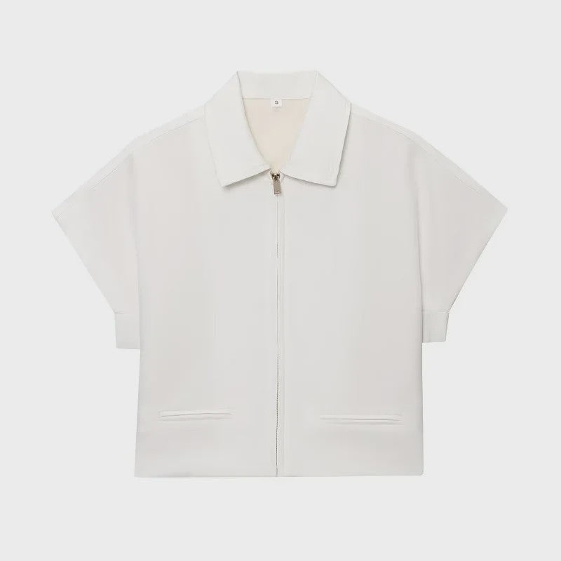 Dames Cropped Jack met Korte Mouwen - Zomerse Varsity Stijl met Rits