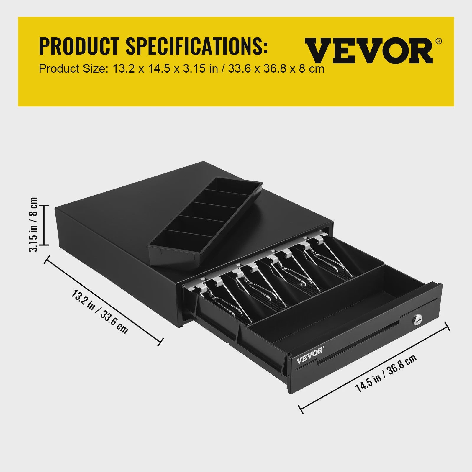 16-inch Kassalade 12V met Uitneembaar Vak, RJ11/RJ12 Kabel & 2 Sleutels
