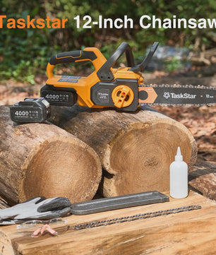 TaskStar 12-Inch Accu Kettingzaag - Krachtig, Borstelloos & Automatische Olie - Incl. 2x 4000mAh Batterijen