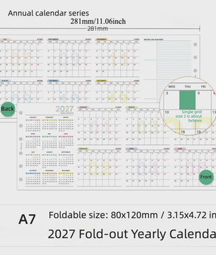 2027 Jaarkalender Navulling voor Planner | A6, A7, M5 | 4-Fold Ontwerp