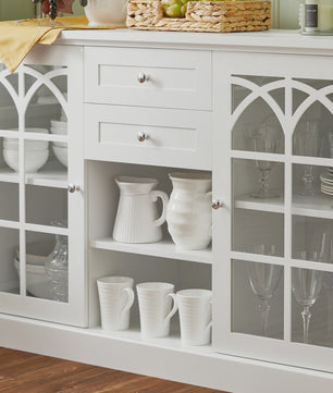 Wit Sideboard met 2 Glazen Deuren en 2 Lades - Stijlvolle Buffetkast voor Woonkamer of Hal