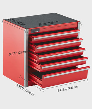Compacte Metalen Gereedschapskist met 5 Lades - Rood/Zwart - Draagbaar & Organisatie