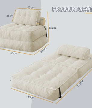 2-in-1 Beige Ribstof Fauteuil en Slaapbank - Multifunctioneel en Opvouwbaar