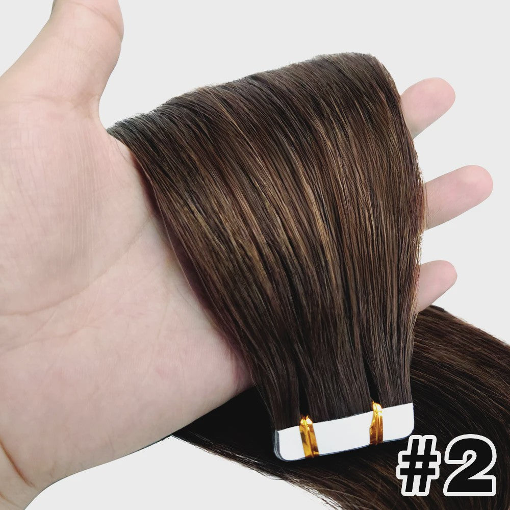 Tape-in Haarverlengingen 100% Echt Menselijk Haar - Kleur #2 - Naadloos & Zacht