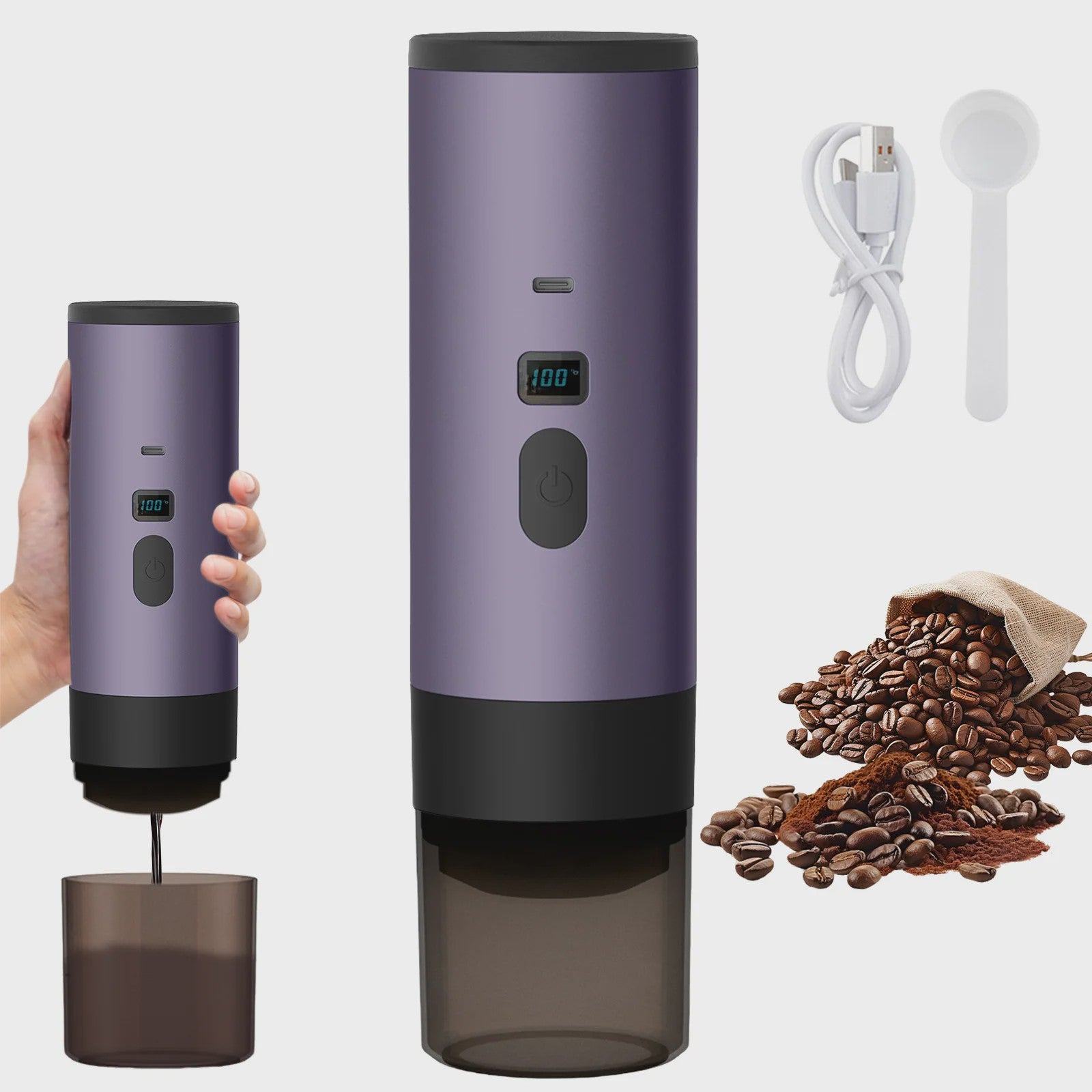 Draagbare Elektrische Koffiemachine - Espresso, Capsules, Verwarmend, Draadloos - Ideaal voor Reizen & Auto