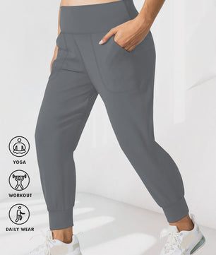 Dames Joggingbroek Plus Size - Comfortabele Loungebroek met Zijzakken en Buikcontrole