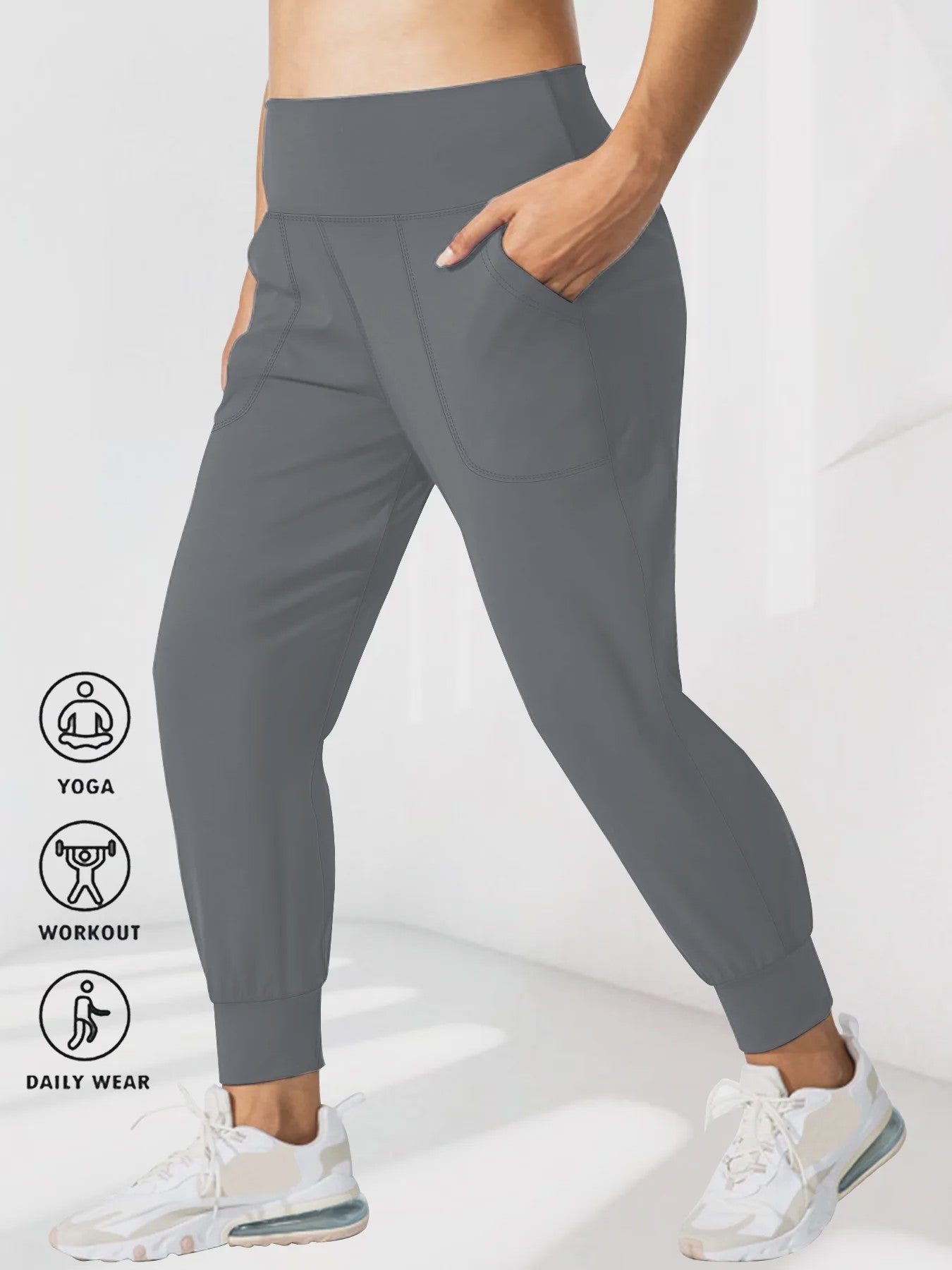 Dames Joggingbroek Plus Size - Comfortabele Loungebroek met Zijzakken en Buikcontrole