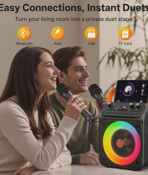 T35 Karaoke Bluetooth Speaker met Dubbele Microfoons en Lichtshow