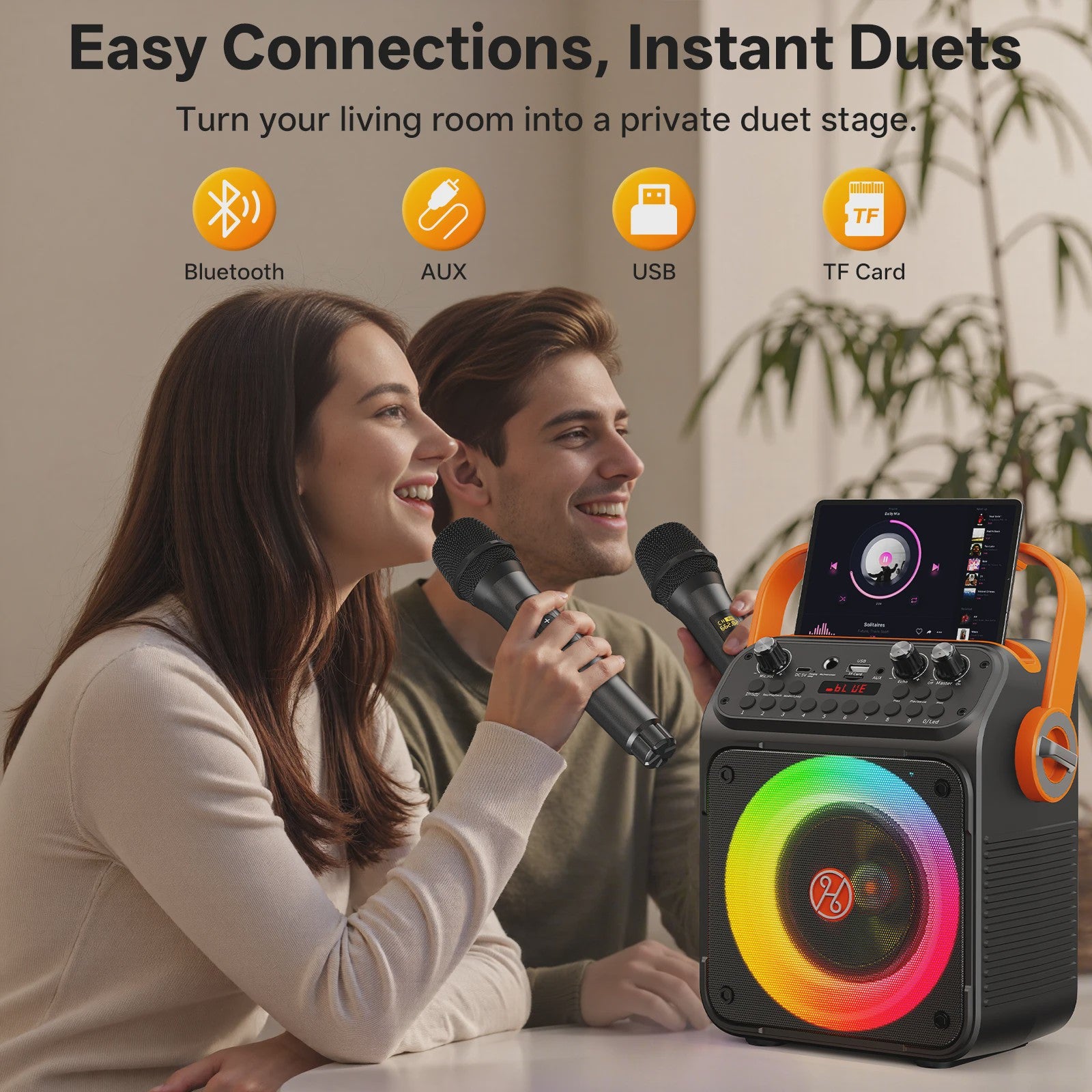 T35 Karaoke Bluetooth Speaker met Dubbele Microfoons en Lichtshow