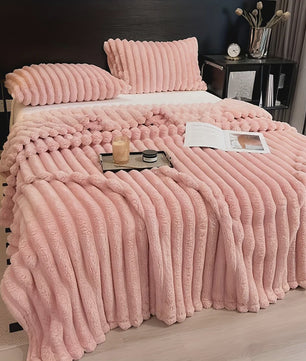 Luxe Verdikte Flanel Deken met Brede Strepen - Multifunctioneel voor Bank, Bed & Dutjes