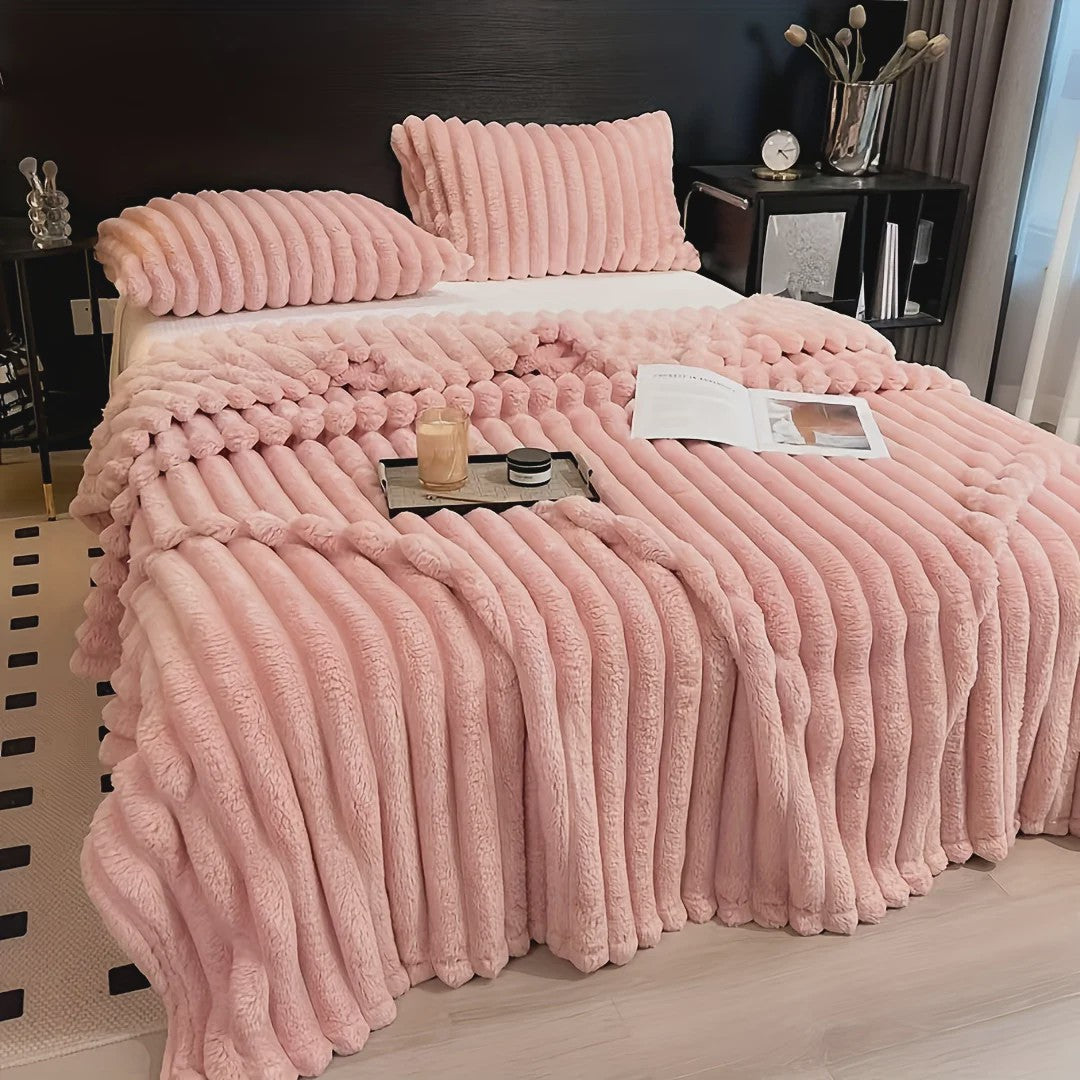 Luxe Verdikte Flanel Deken met Brede Strepen - Multifunctioneel voor Bank, Bed & Dutjes