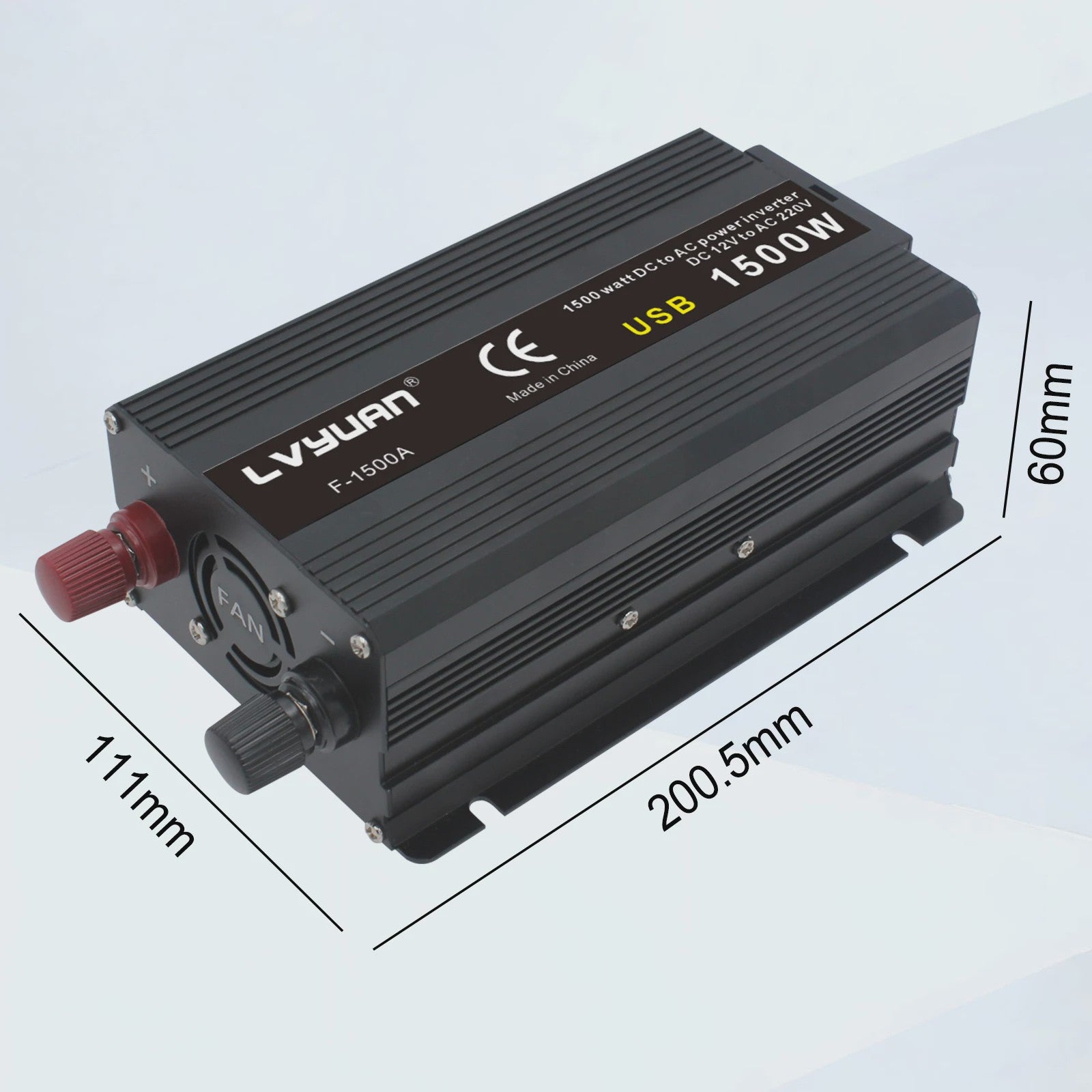 2000W Power Inverter 12V DC naar 230V AC met EU-stopcontact en Dubbele USB - Zwart