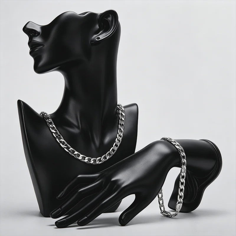 Set: 925 Sterling Zilveren Collier & Armband - 8mm Cuban Link - Minimalistisch & Luxe Cadeau