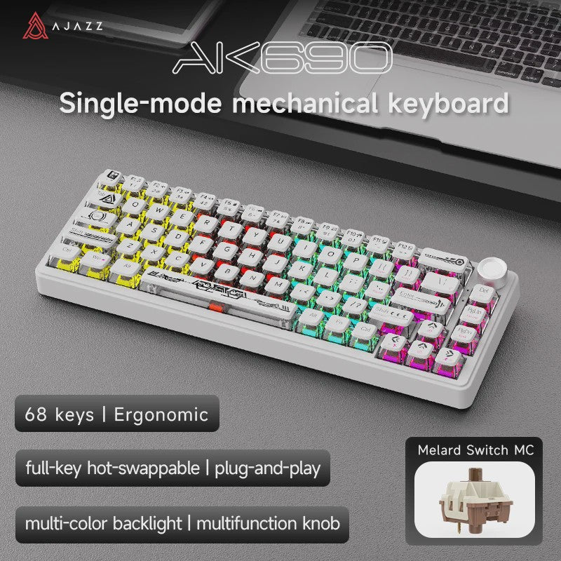 AJAZZ AK690 Mechanisch Gaming Toetsenbord - 68 Keys, Hot-Swap, USB, RGB Verlichting