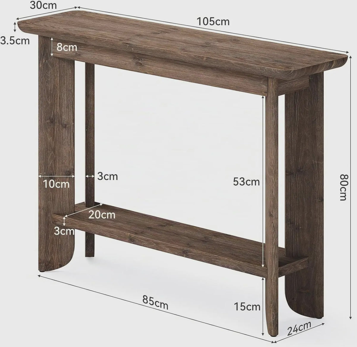 Houten Console Tafel Achter Bank - 2-Laags Entree Tafel met Opslag - Walnoot Kleur - Eenvoudige Montage