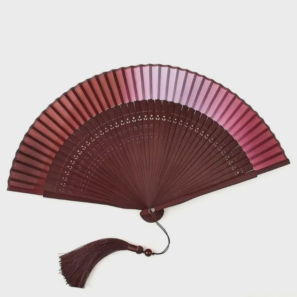 Luxe Bamboe Vouwventilator met Gradatiekleur & Kwastje - Retro Stijl
