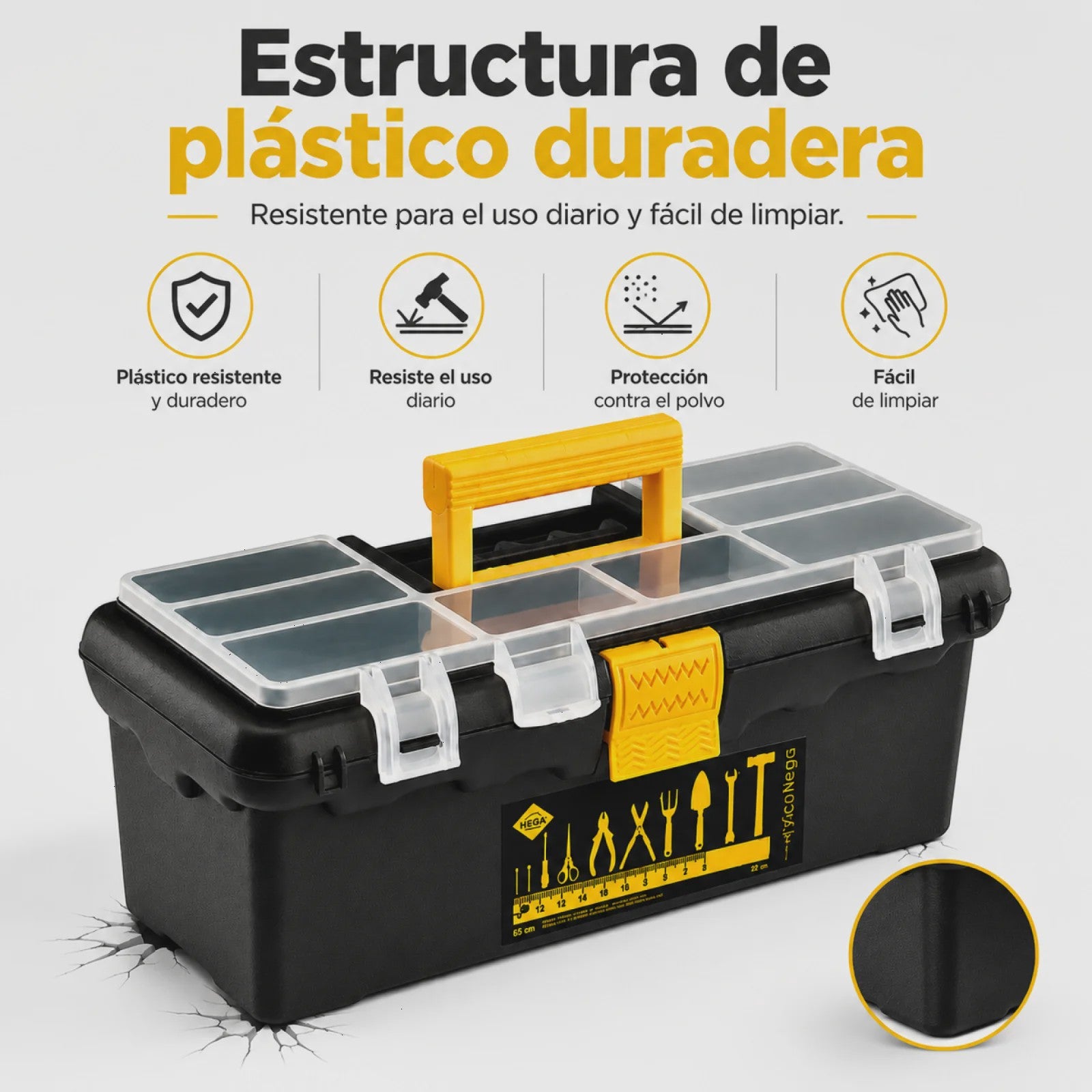 Draagbare Gereedschapskist 22x8x15cm met Organizer, Veiligheidssluitingen en Handvat