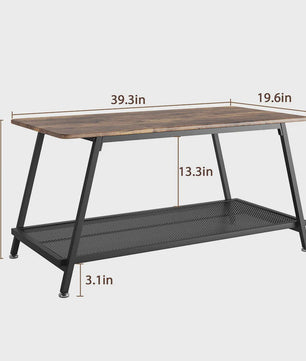 Industriële Salontafel met 2 Lagen - Rustiek Bruin, Vintage Hout & Stevig Metaal - Eenvoudig te Monteren
