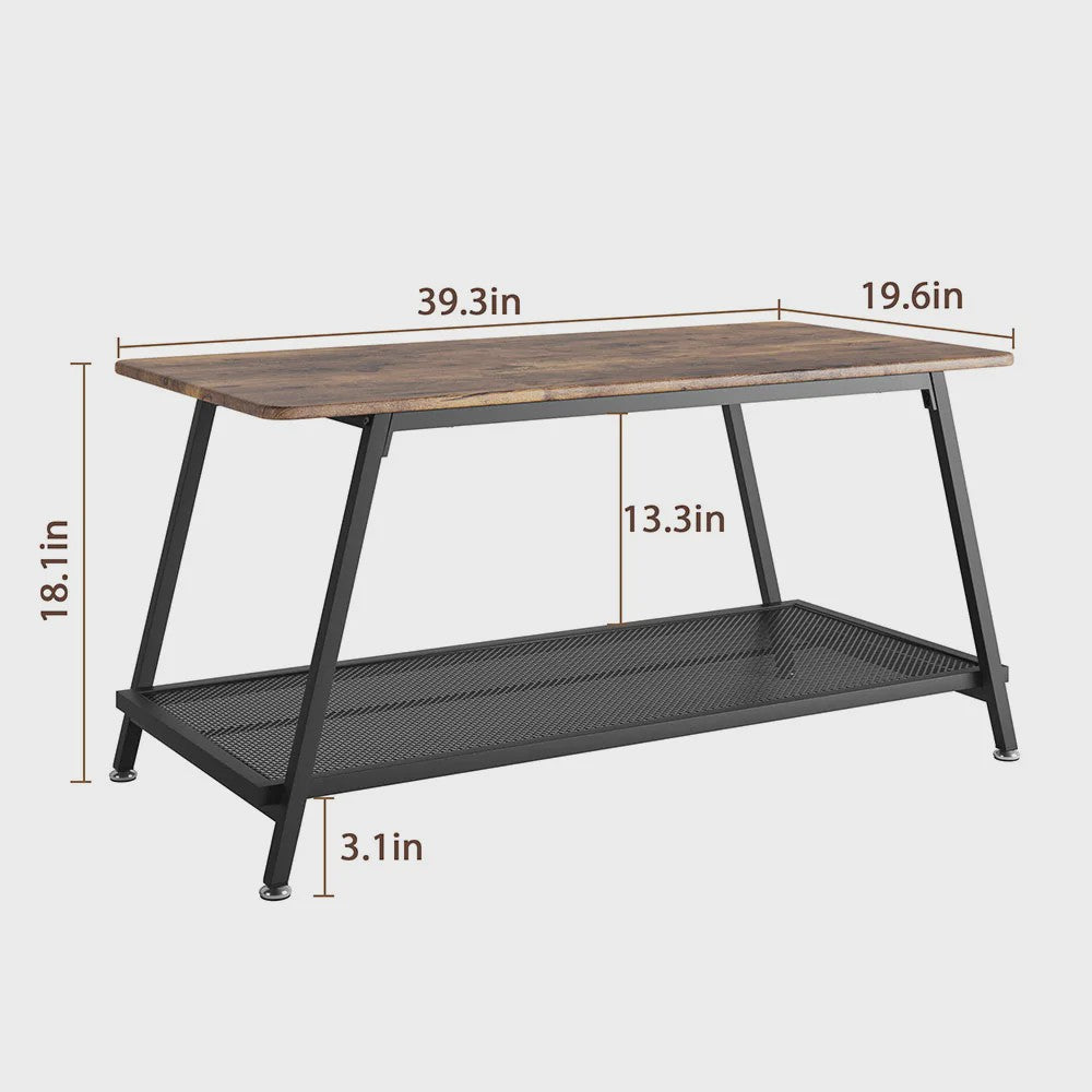 Industriële Salontafel met 2 Lagen - Rustiek Bruin, Vintage Hout & Stevig Metaal - Eenvoudig te Monteren