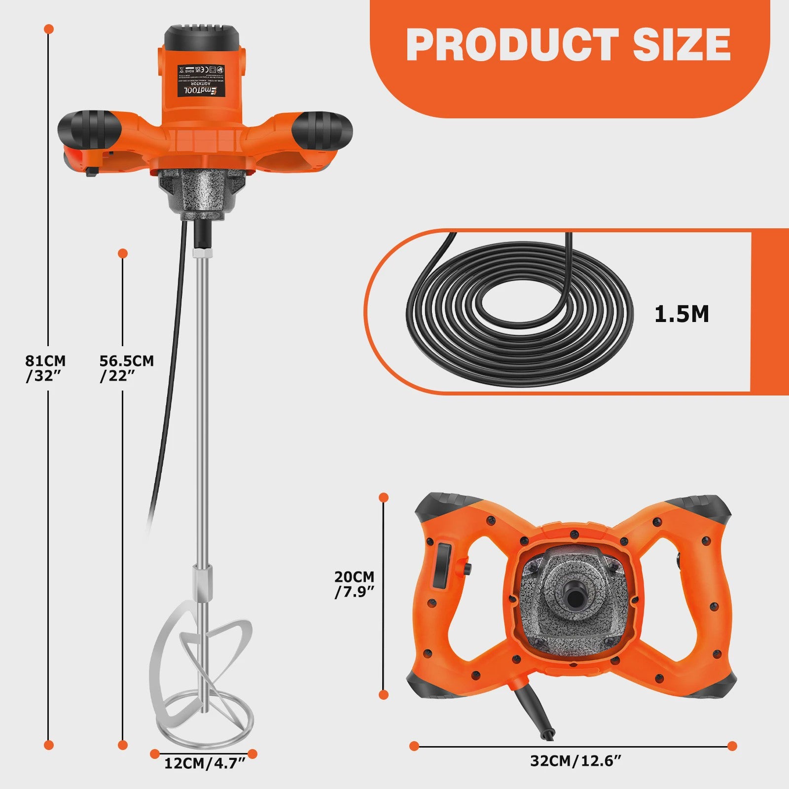 Krachtige Handmixer 2600W - 6 Snelheden voor Verf, Cement en Meer