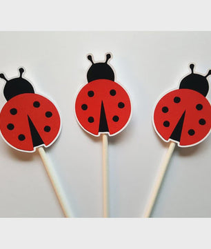 24x Lieveheersbeestje Cupcake Toppers - Rood met Zwarte Stippen - Feestdecoratie