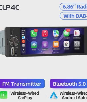 Universele 1-DIN Autoradio met 6.86" IPS Touchscreen, Draadloze CarPlay & Android Auto