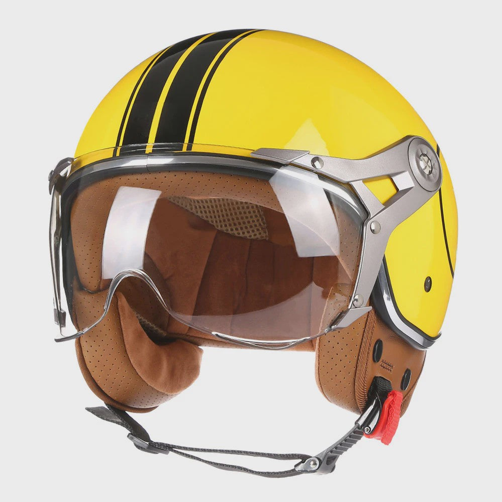 Retro Jethelm Open Face Motorhelm met Afneembaar Vizier - Vintage Scooter & Vespa Helm