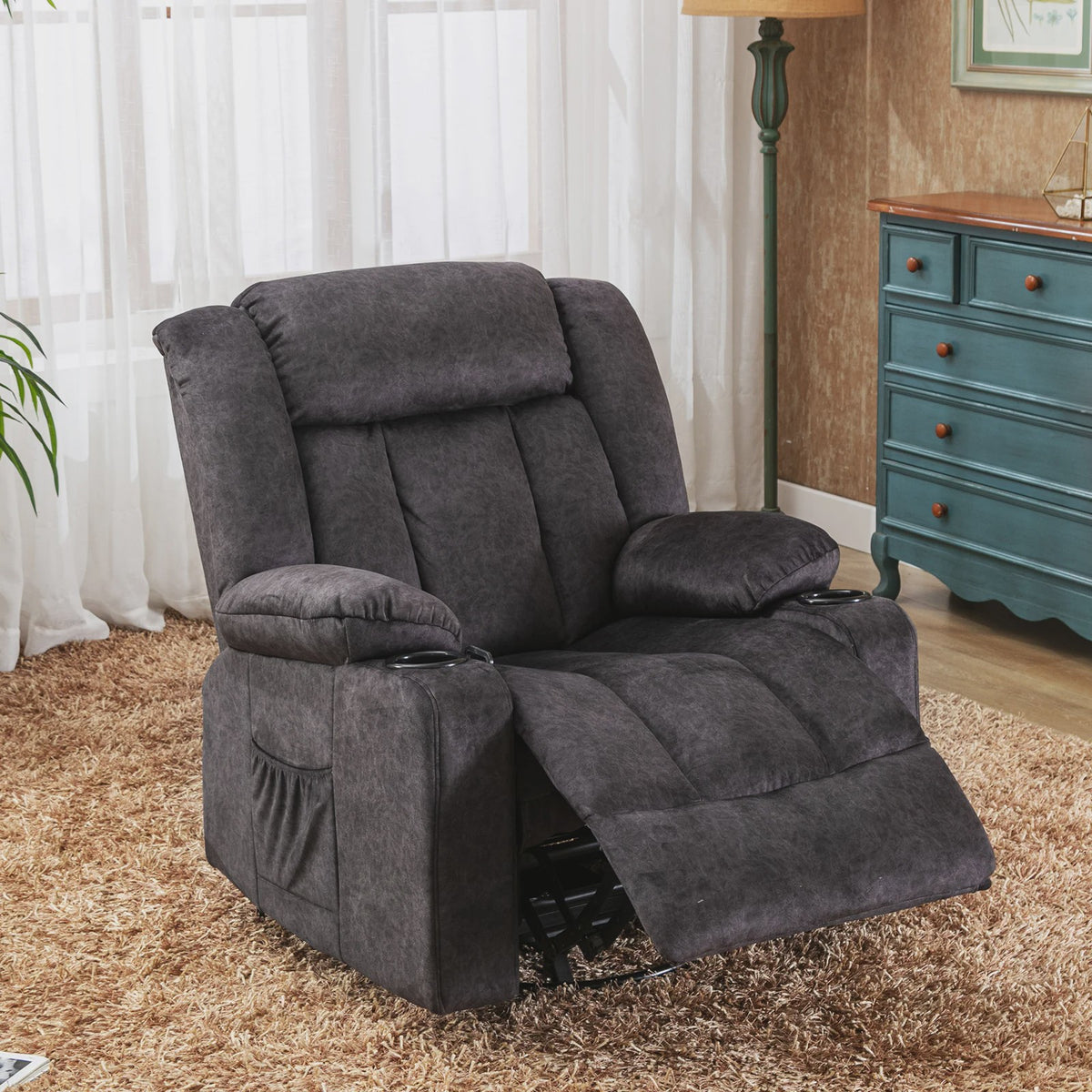 COMHOMA Relaxfauteuil met Verstelbare Voetensteun, Bekerhouders en Zijvakken