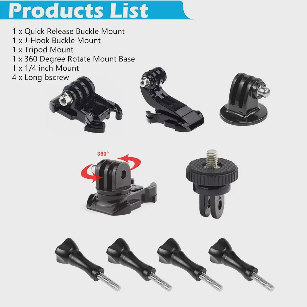 Motorhelm Mount Kit voor GoPro, SJCAM, AKASO, Insta360 - Kin, Zijkant, Top