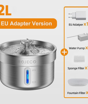 ROJECO Roestvrijstalen Drinkfontein voor Huisdieren | Automatische Kattenwaterdispenser met Pomp