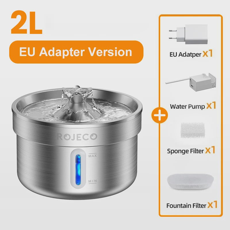 ROJECO Roestvrijstalen Drinkfontein voor Huisdieren | Automatische Kattenwaterdispenser met Pomp