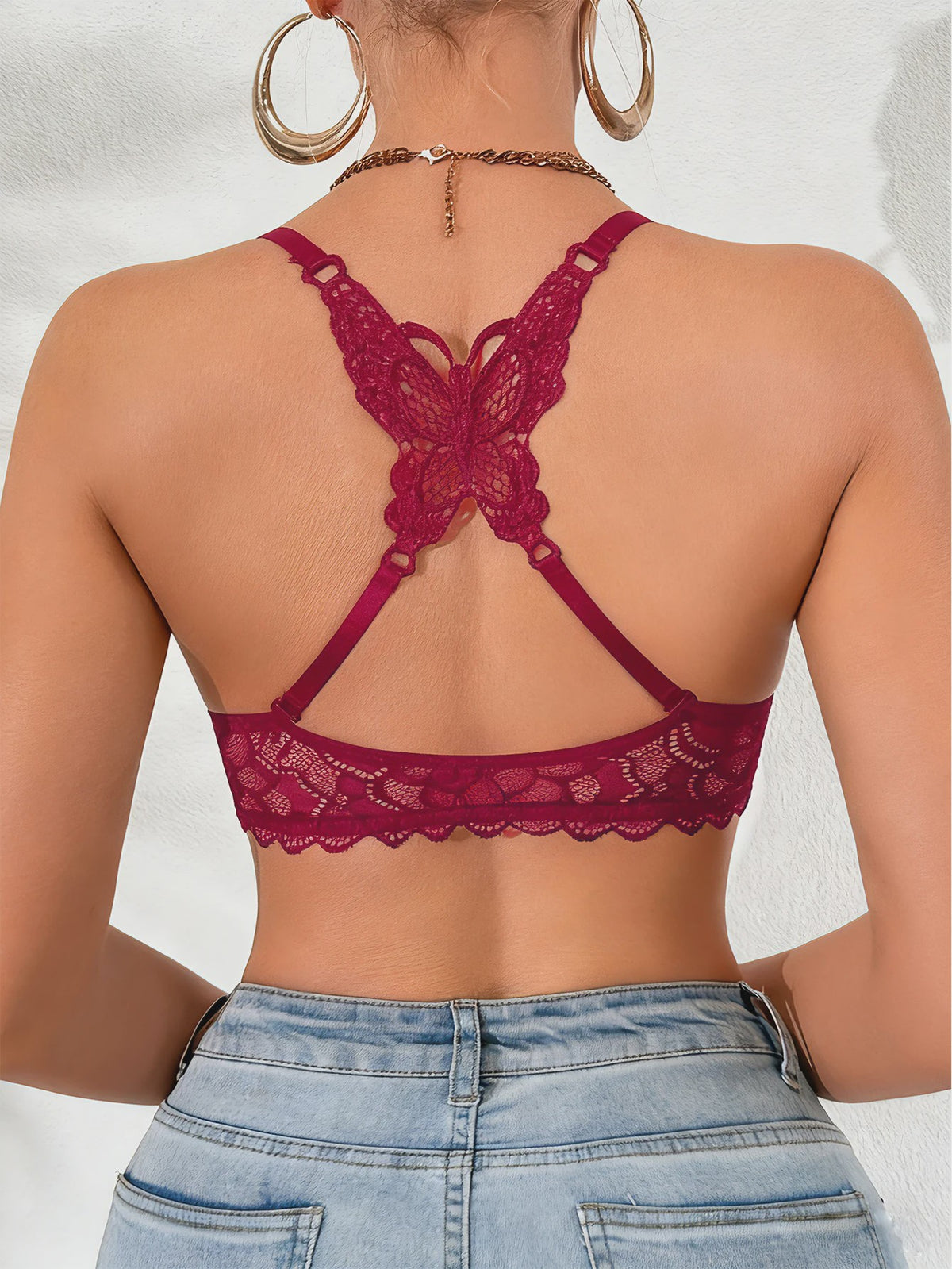 Luxe kanten push-up bh met vlinderdetail en voorsluiting