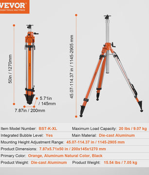 VEVOR Laser Level Statief: Robuust, Verstelbaar Hoogte Statief met Waterpas & Diffusielimiet
