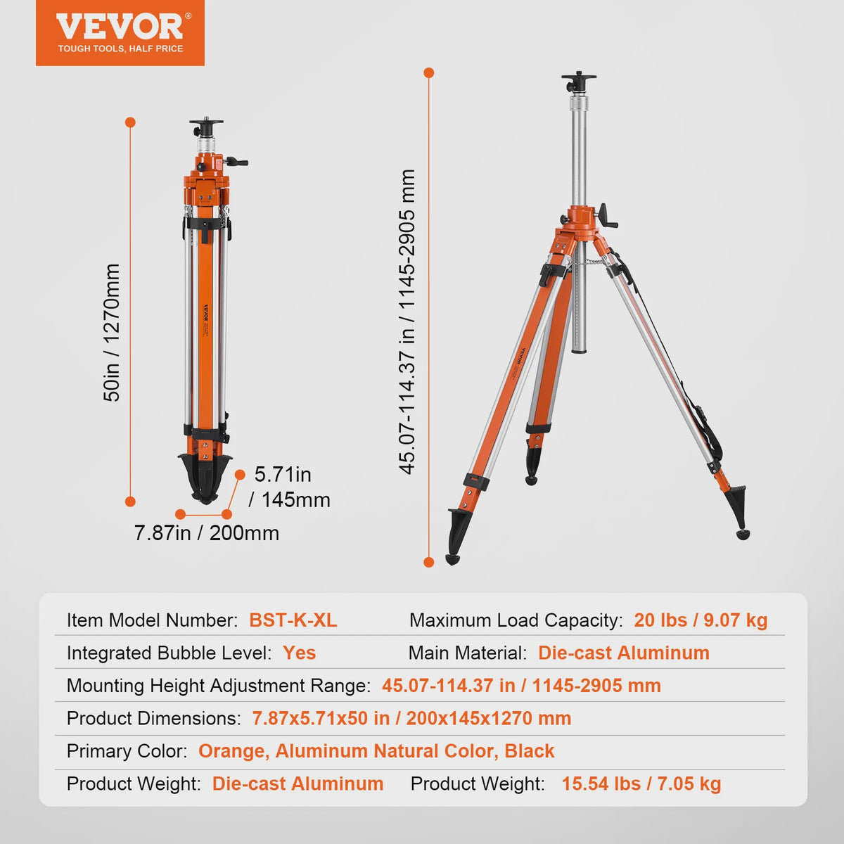 VEVOR Laser Level Statief: Robuust, Verstelbaar Hoogte Statief met Waterpas & Diffusielimiet